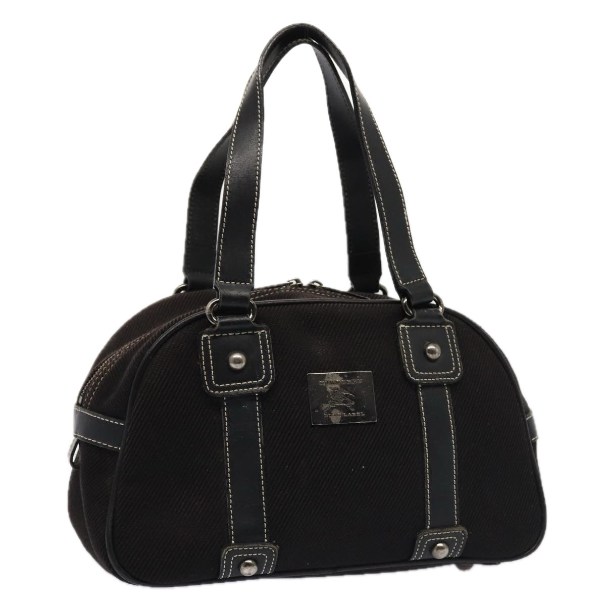 BURBERRY Black label Hand Bag Canvas Black Silver Auth bs17697