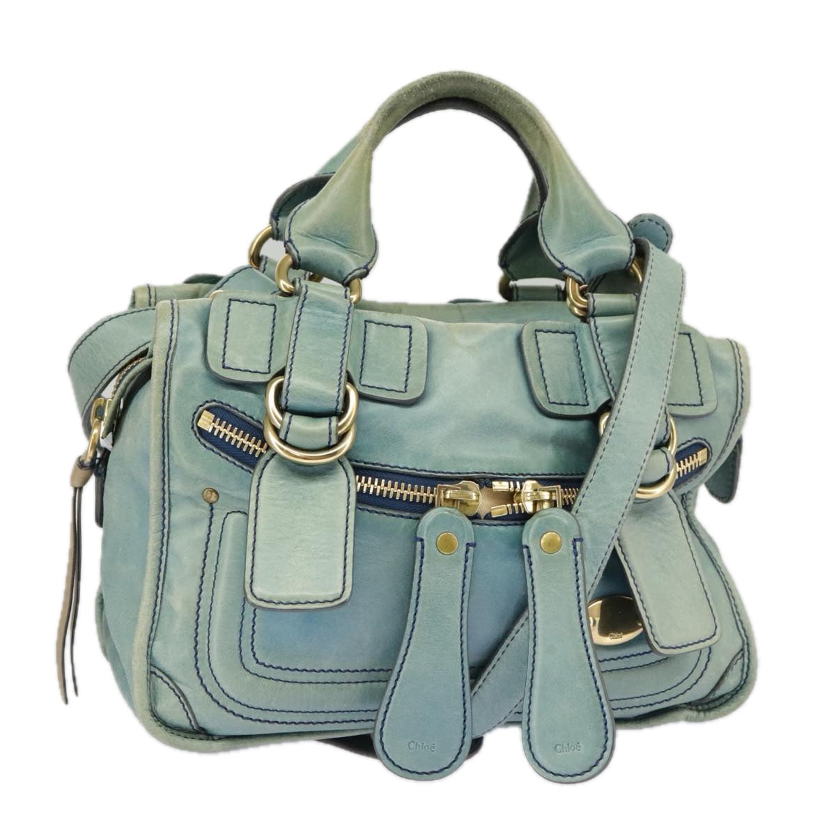 Chloe Hand Bag Leather 2way Blue Gold bs20155