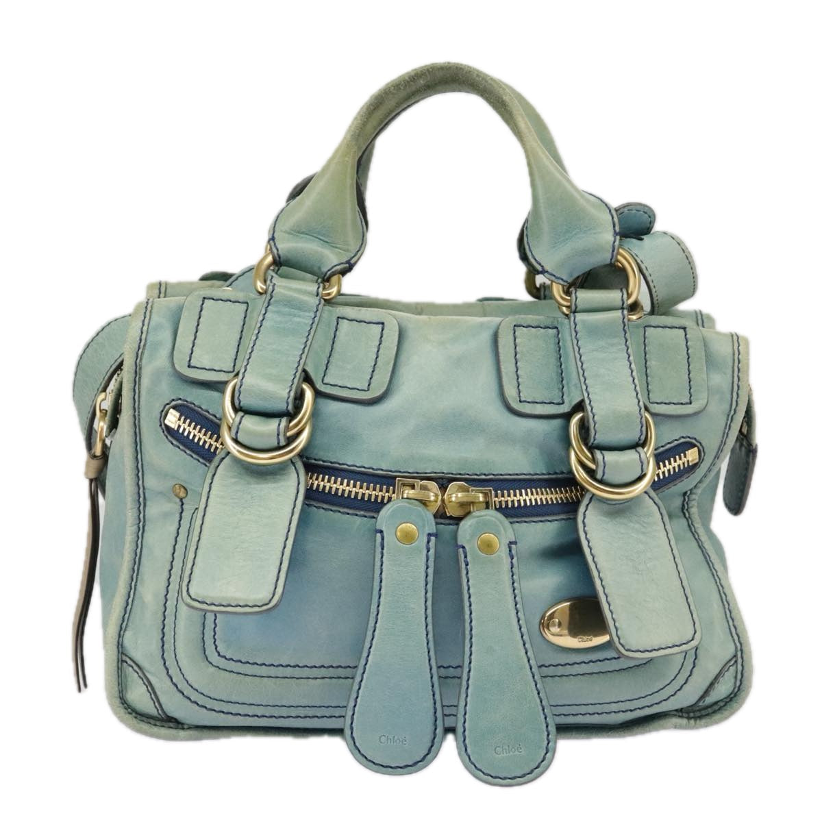 Chloe Hand Bag Leather 2way Blue Gold bs20155