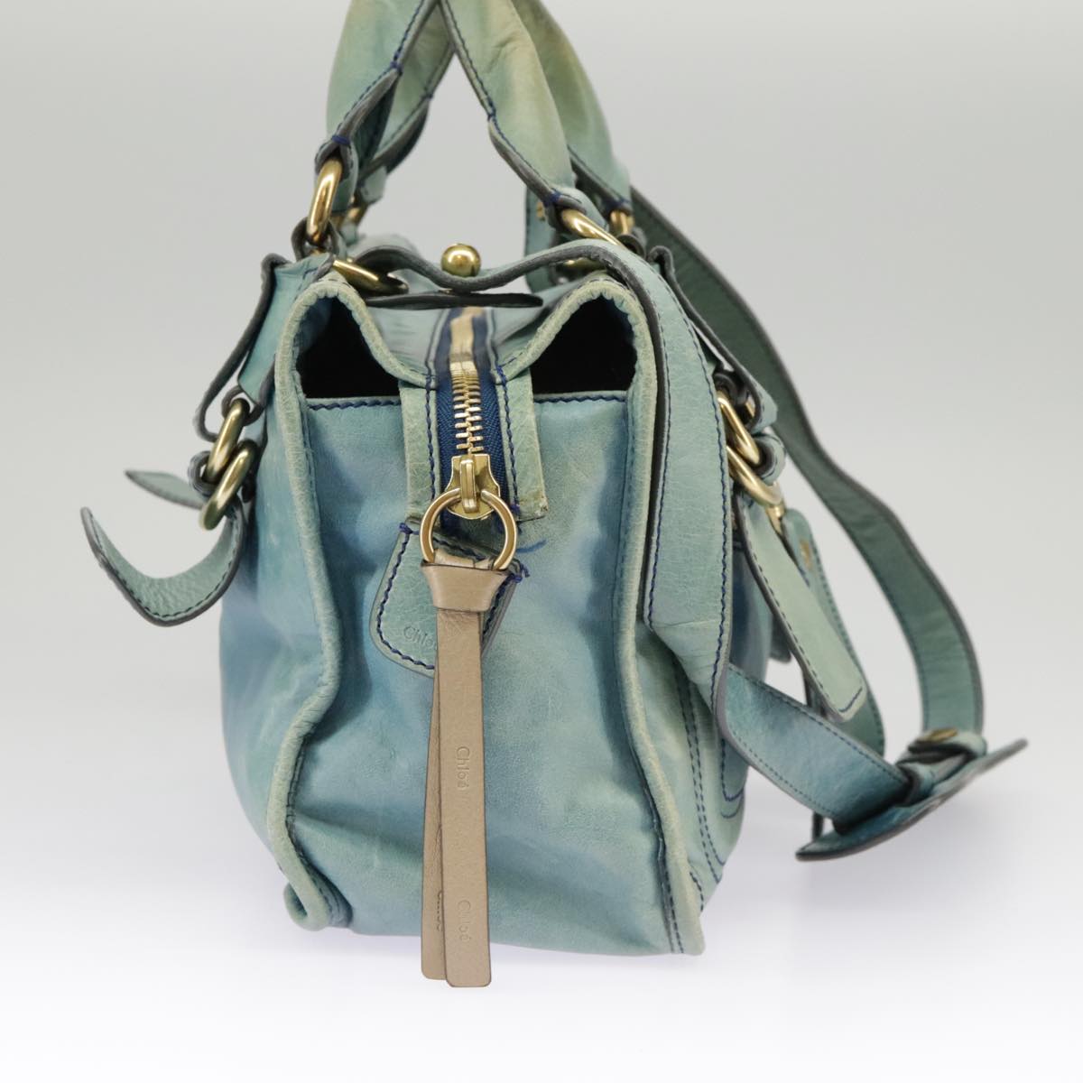 Chloe Hand Bag Leather 2way Blue Gold bs20155