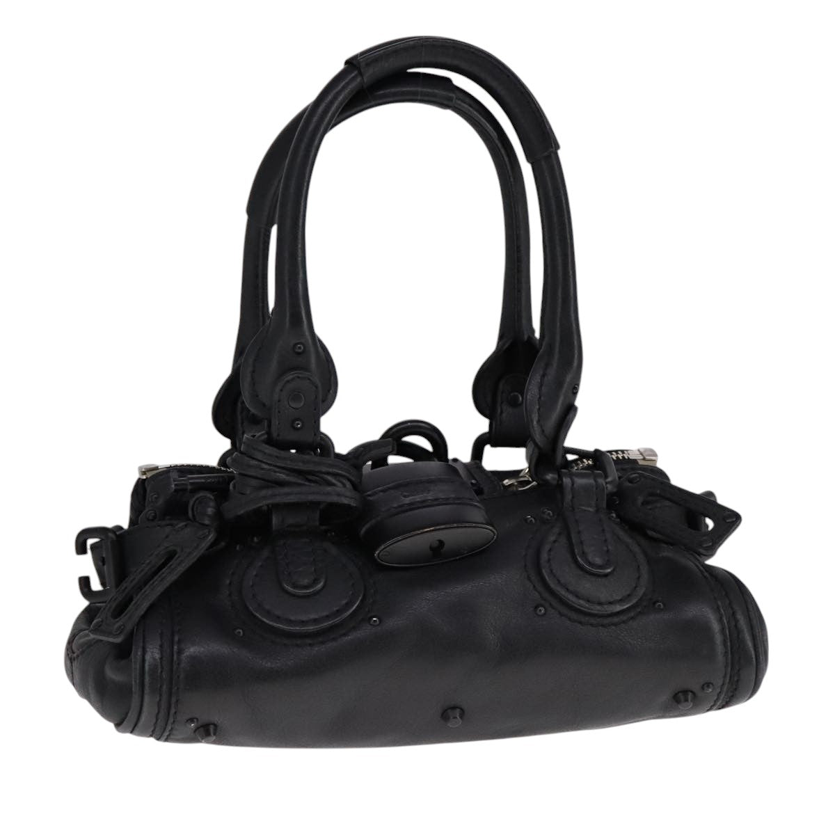 Chloe Paddington Mini Hand Bag Leather Black Silver bs21787