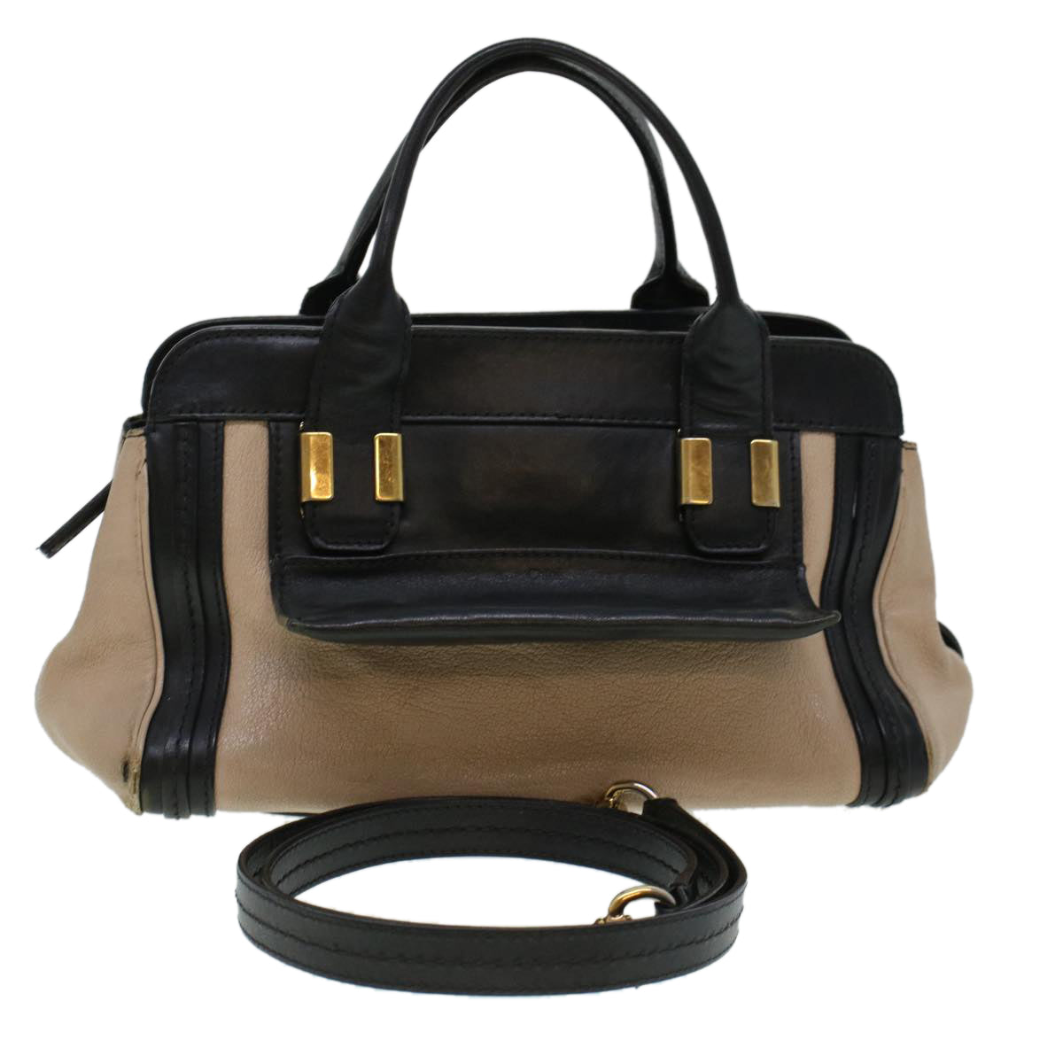 Chloe Little Alice Hand Bag Leather 2way Beige Black bs5981