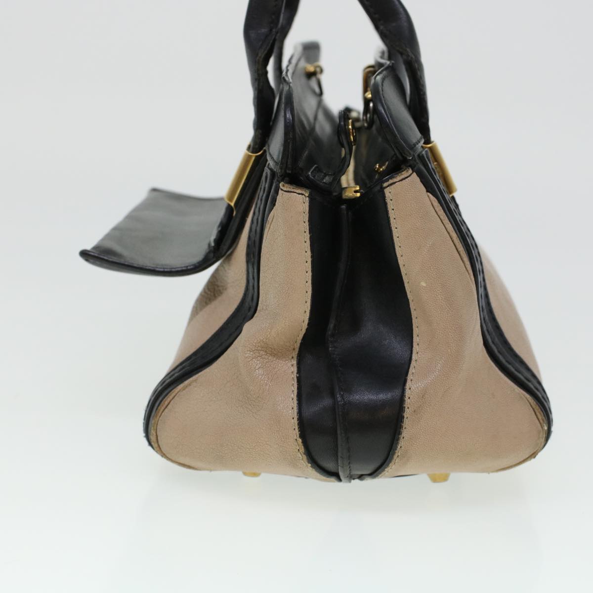 Chloe Little Alice Hand Bag Leather 2way Beige Black bs5981