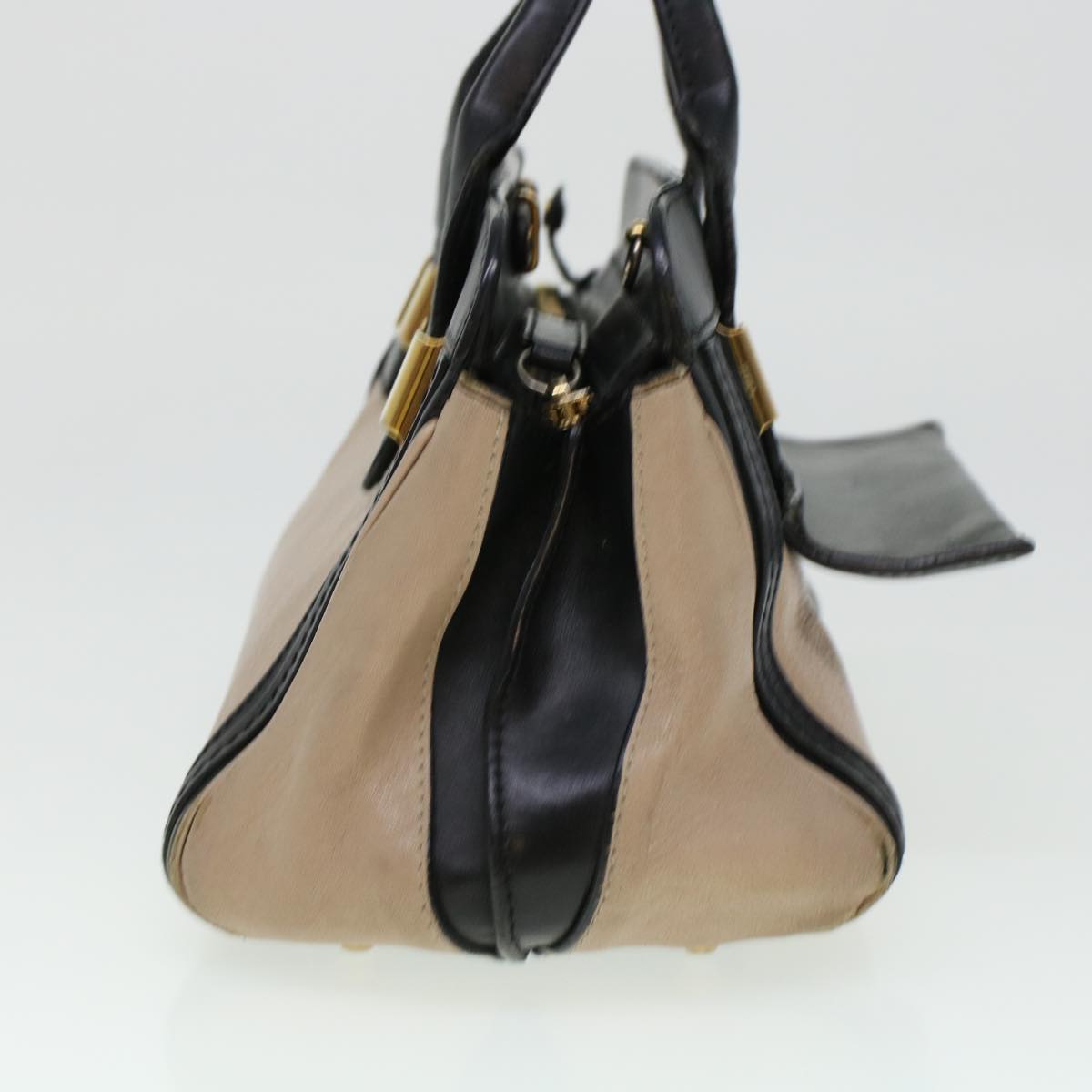 Chloe Little Alice Hand Bag Leather 2way Beige Black bs5981
