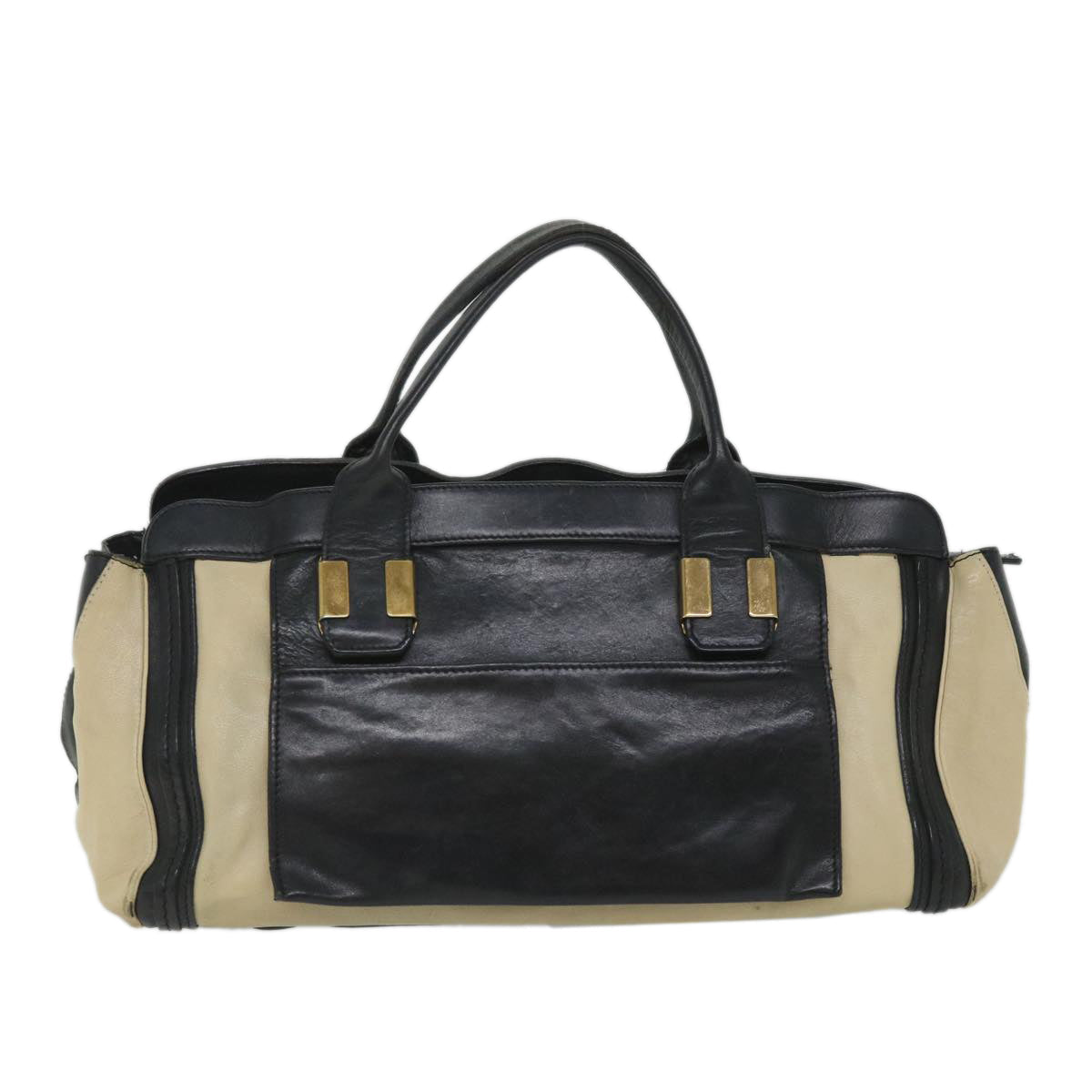 Chloe Hand Bag Leather Beige Black 01 13 62 65 bs9176