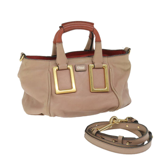 Chloe Etel Hand Bag Leather 2way Beige Pink bs9283