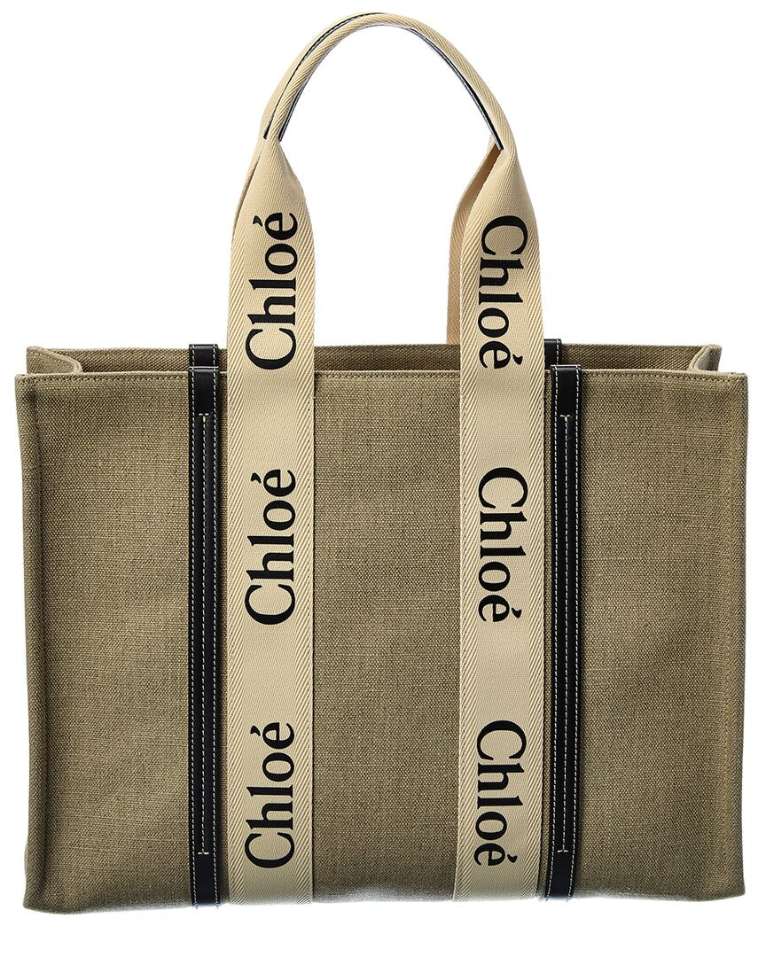 Chloe Woody Large Canvas & Leather Tote
