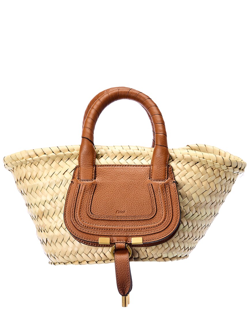 Chloe Marcie Mini Raffia & Leather Tote