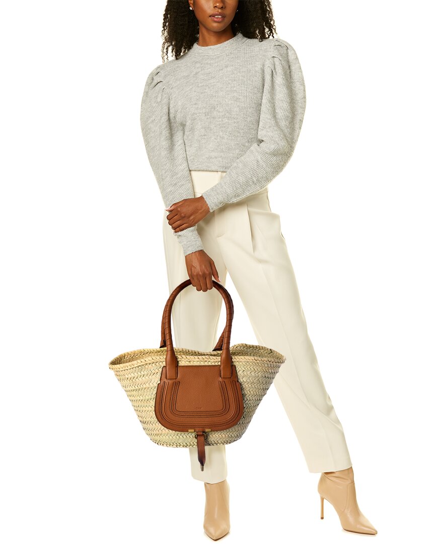 Chloe Marcie Medium Raffia & Leather Basket Tote