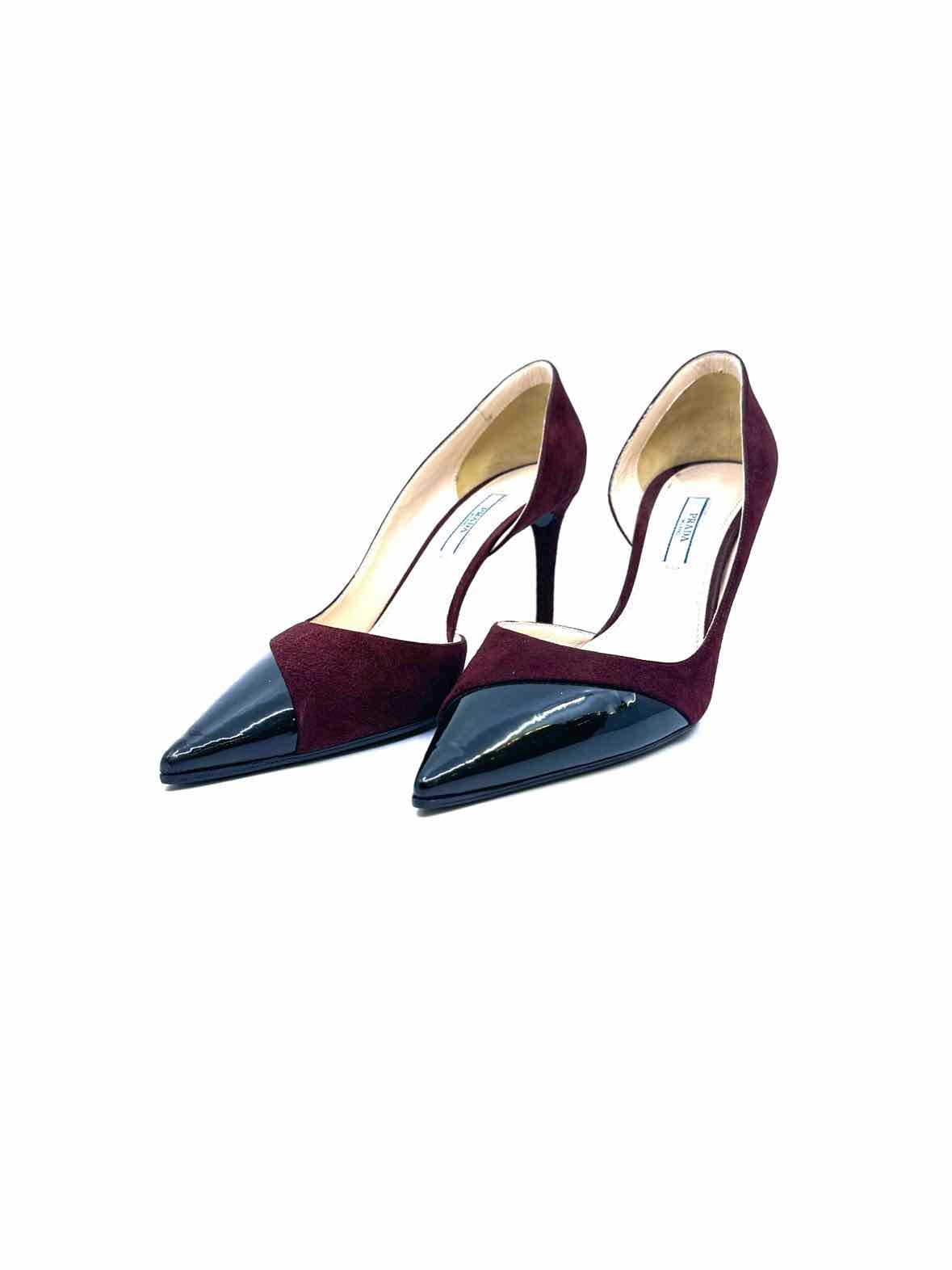 PRADA Size 9 Maroon, Black Suede Pumps