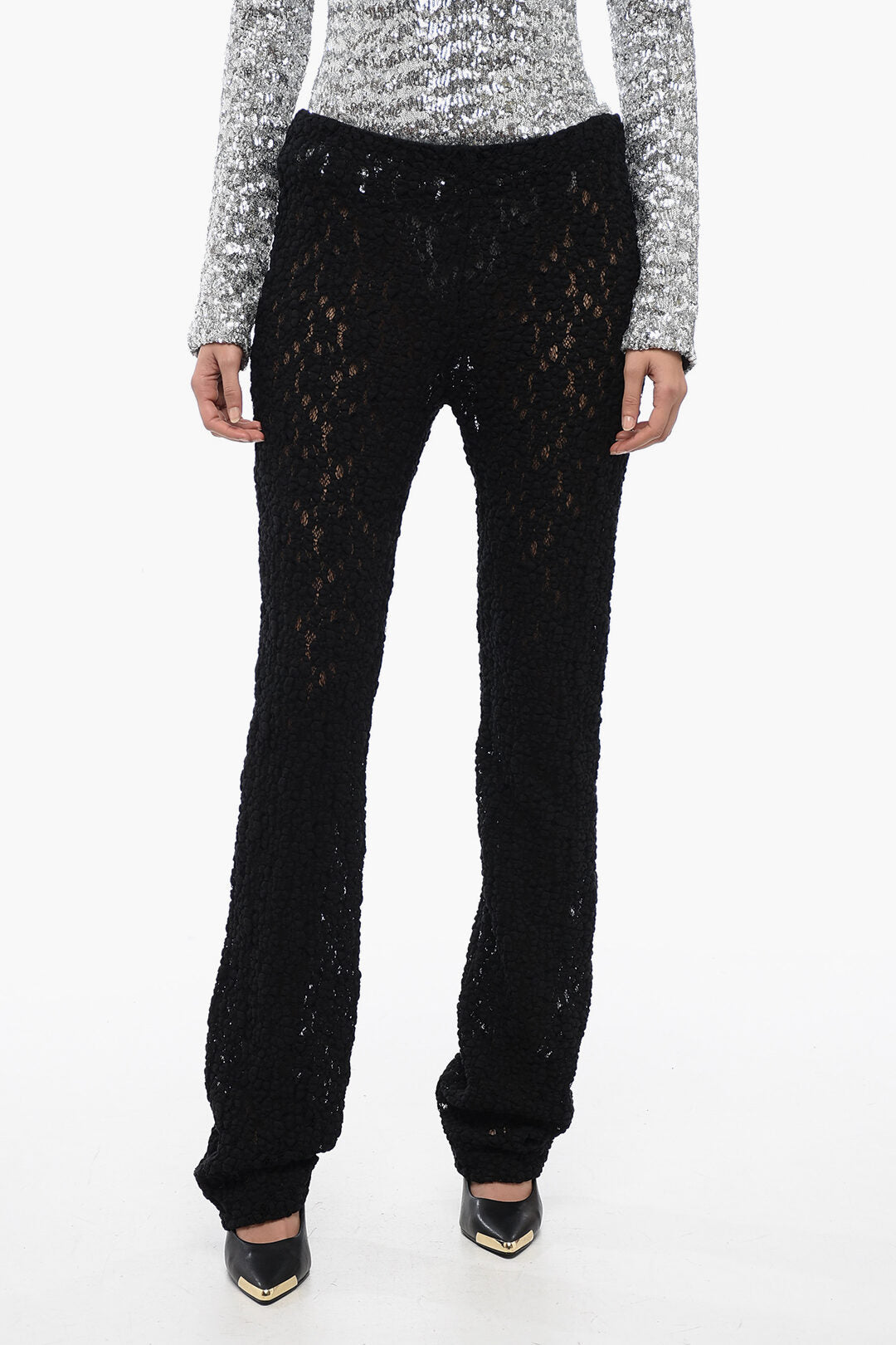 Chloe Embroidered Pants with Flared Leg 44 Black