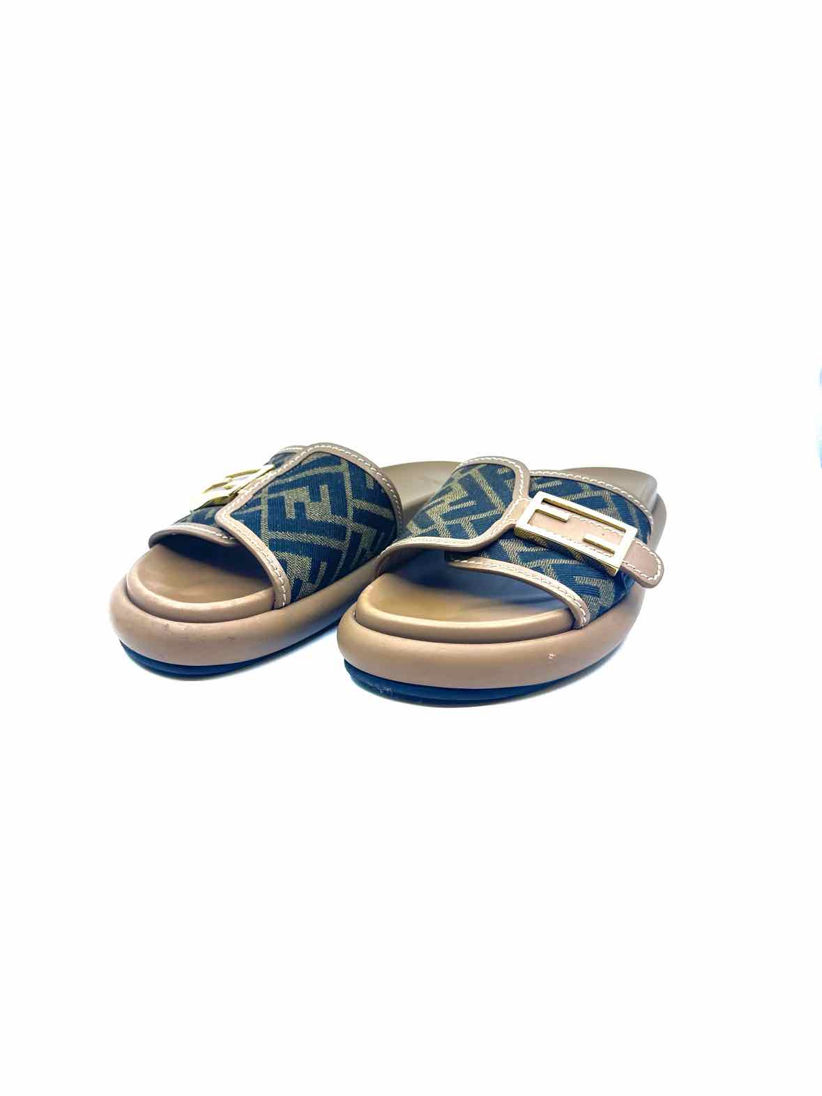 FENDI Size 7.5 Brown Canvas, Leather Zucca Slide
