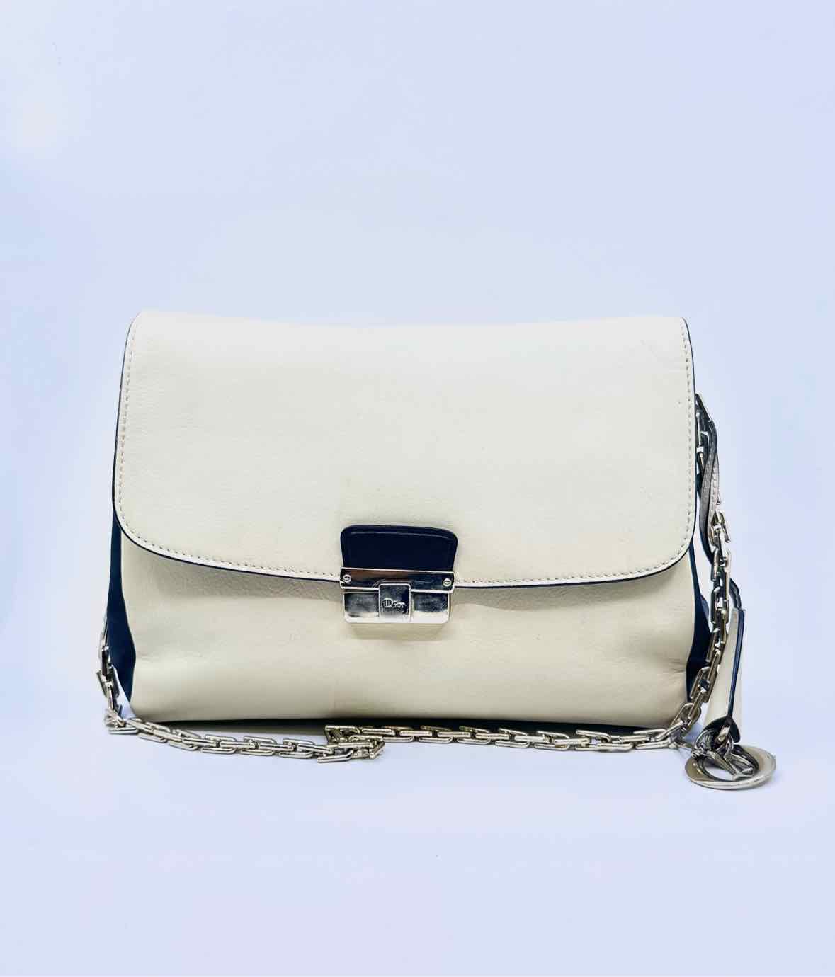 CHRISTIAN DIOR Cream, Black Leather Solid Handbag