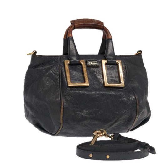 Chloe Hand Bag Leather 2way Navy Gold fm3970