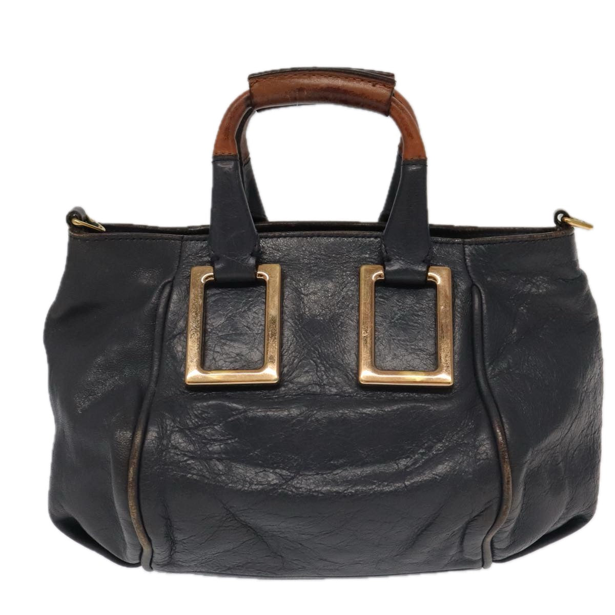 Chloe Hand Bag Leather 2way Navy Gold fm3970