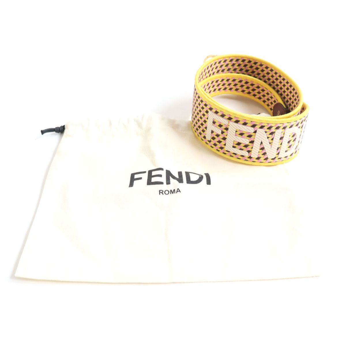 Fendi Embroidered Logo Canvas Leather Strap