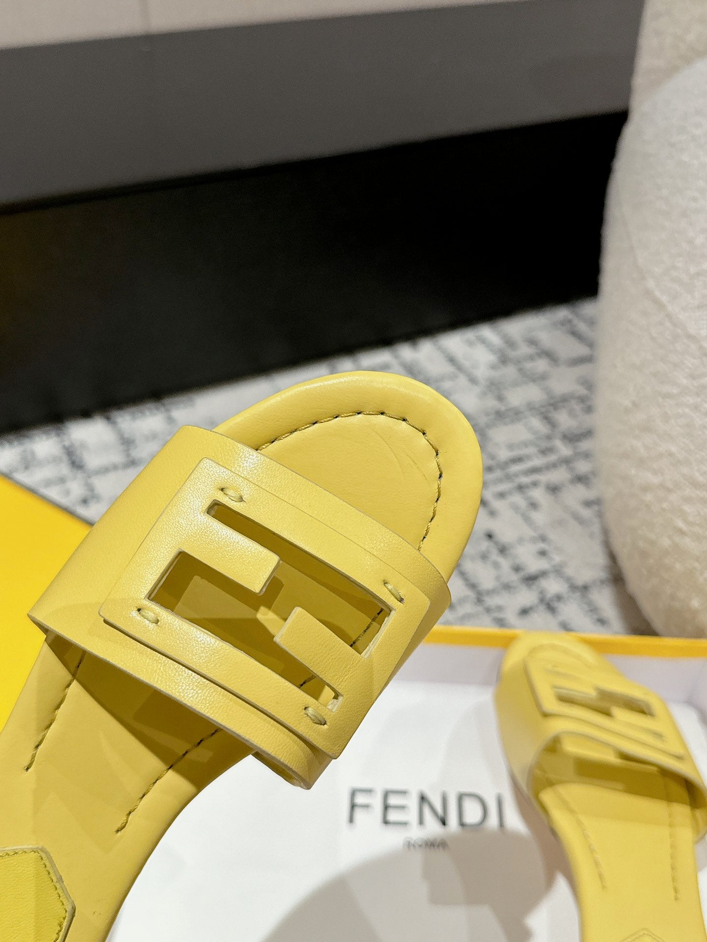FENDI FF Baguette Yellow Leather Slide