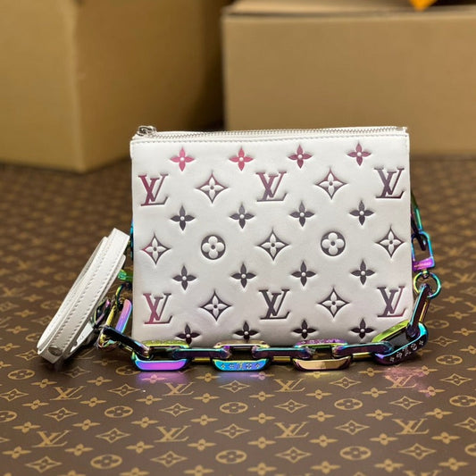 Louis Vuitton coussin bb 21 white empreinte calfskin multicolor chain