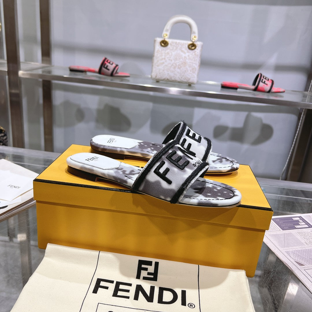 FENDI FF Women Signature Slides Gray Canvas Slide