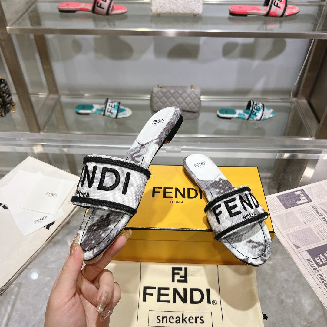 FENDI FF Women Signature Slides Gray Canvas Slide