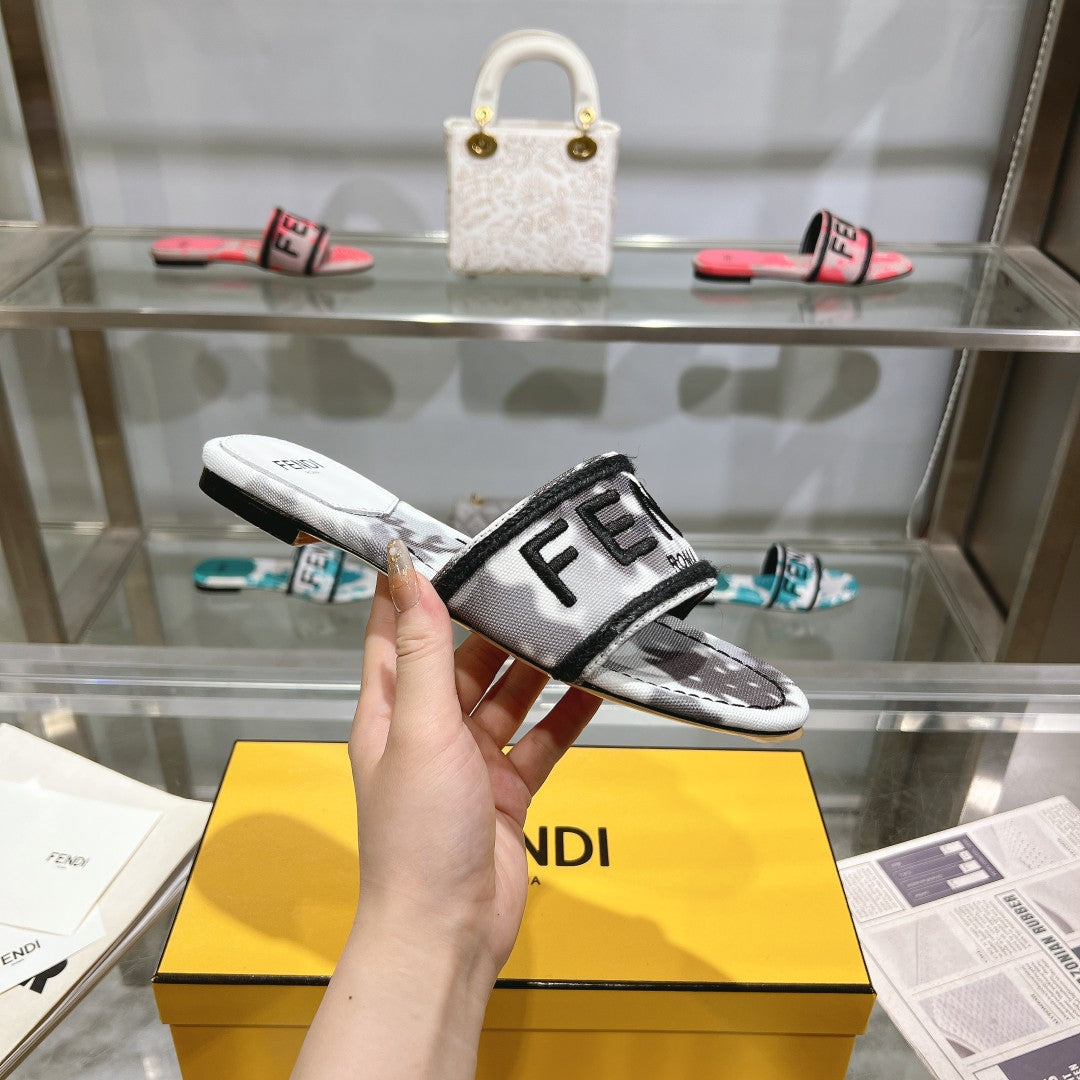 FENDI FF Women Signature Slides Gray Canvas Slide