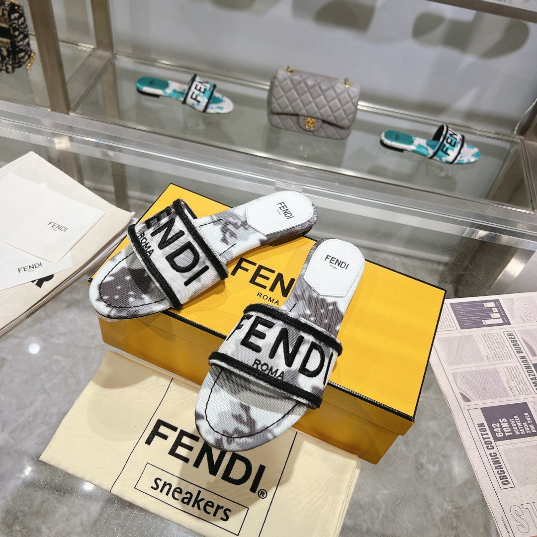 FENDI FF Women Signature Slides Gray Canvas Slide