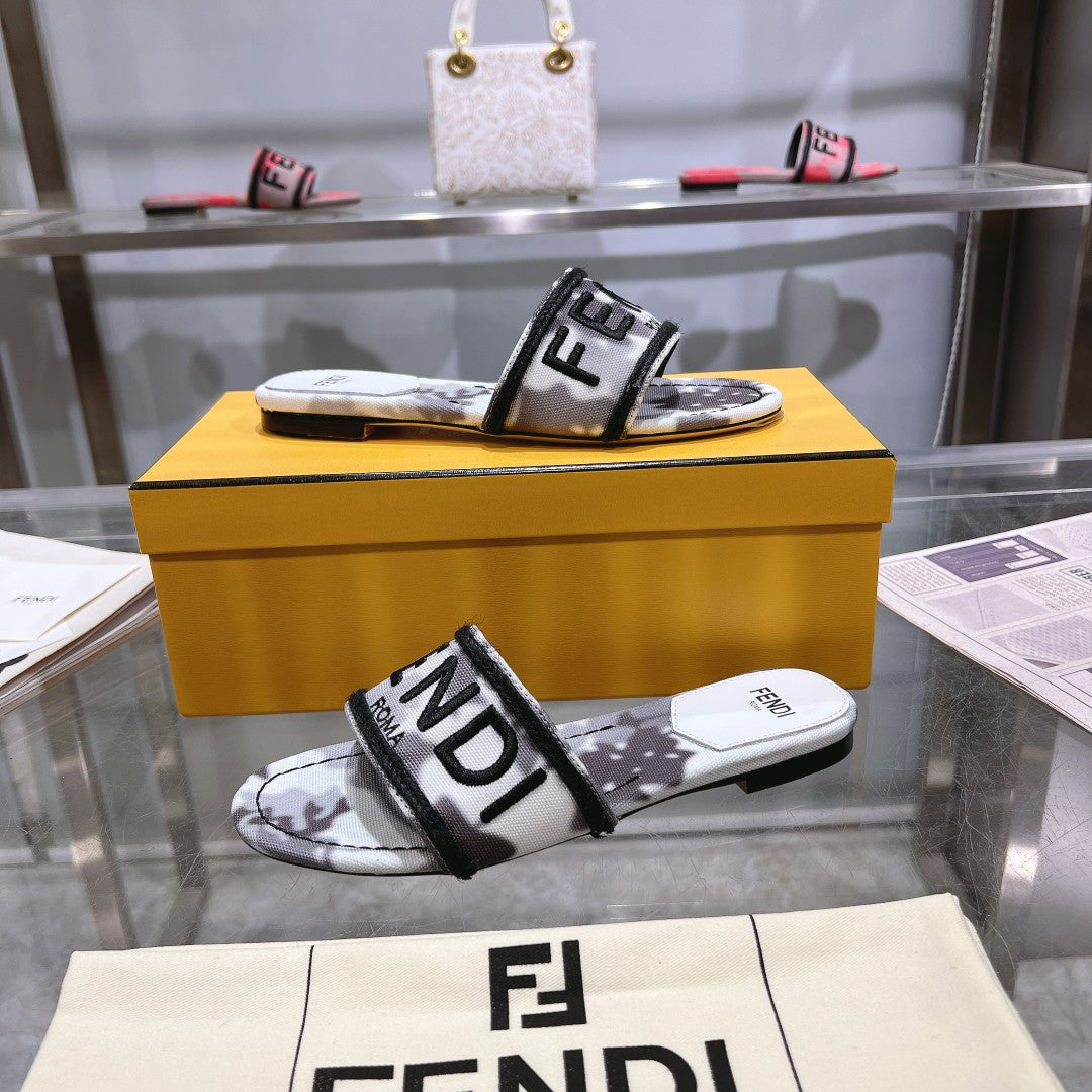 FENDI FF Women Signature Slides Gray Canvas Slide