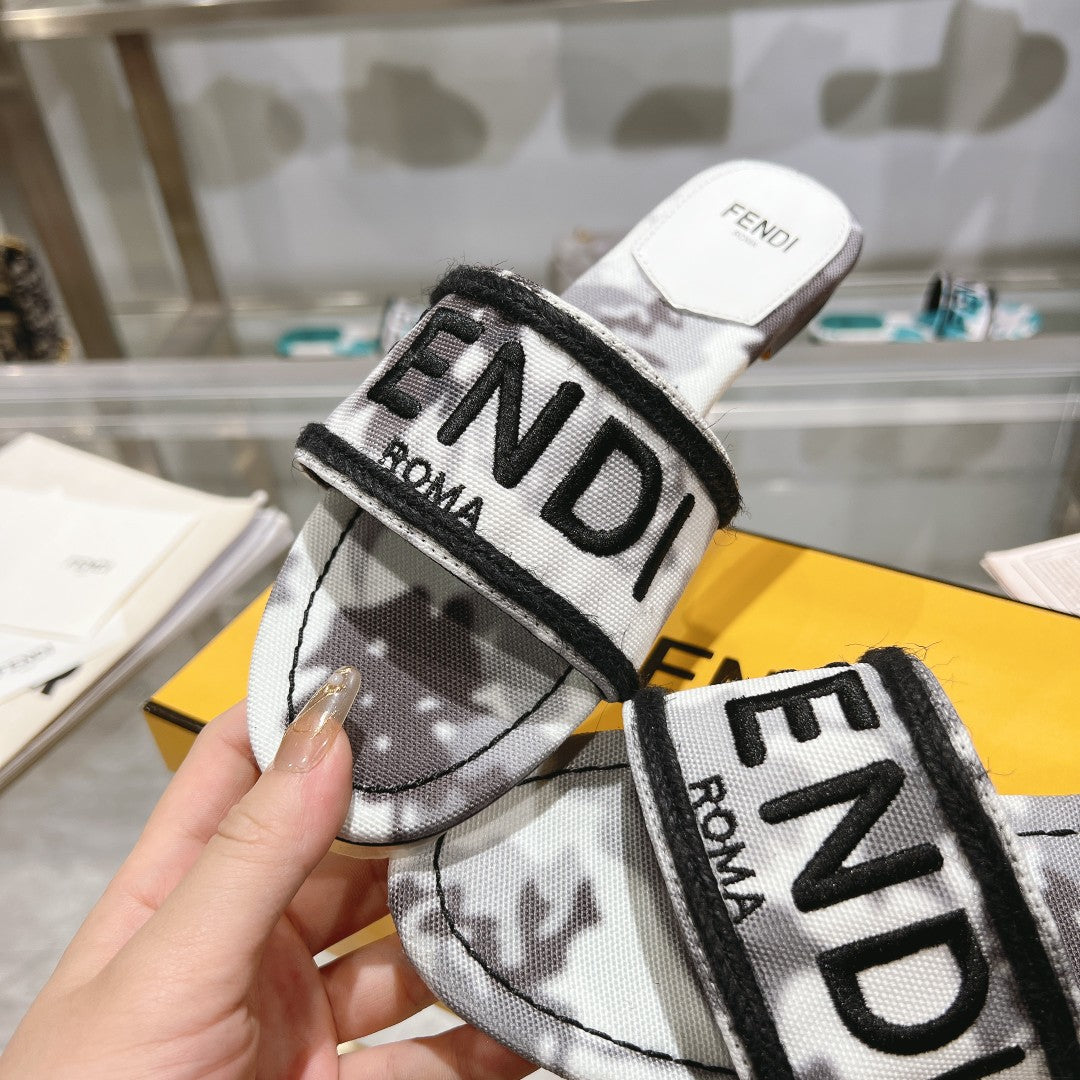 FENDI FF Women Signature Slides Gray Canvas Slide