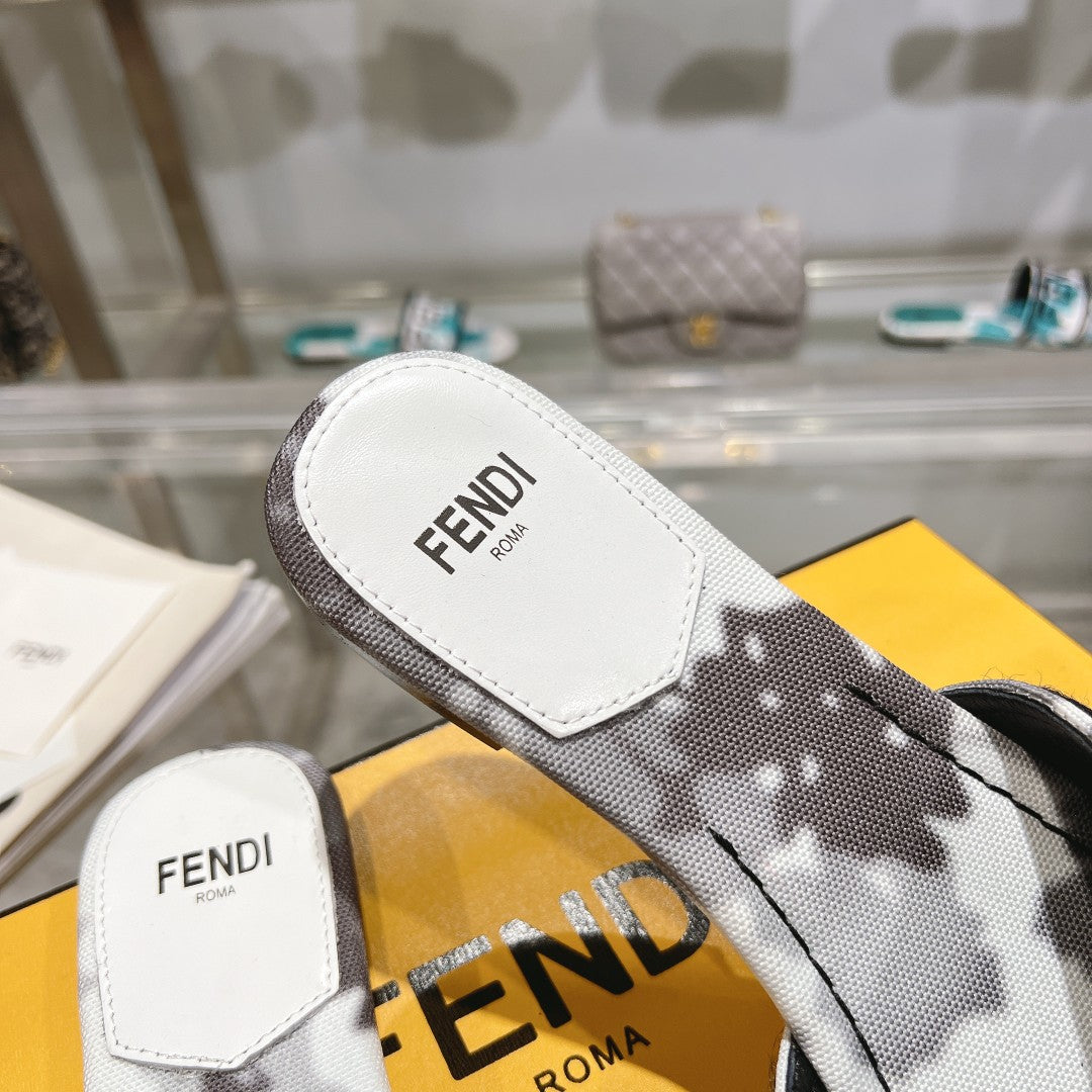 FENDI FF Women Signature Slides Gray Canvas Slide