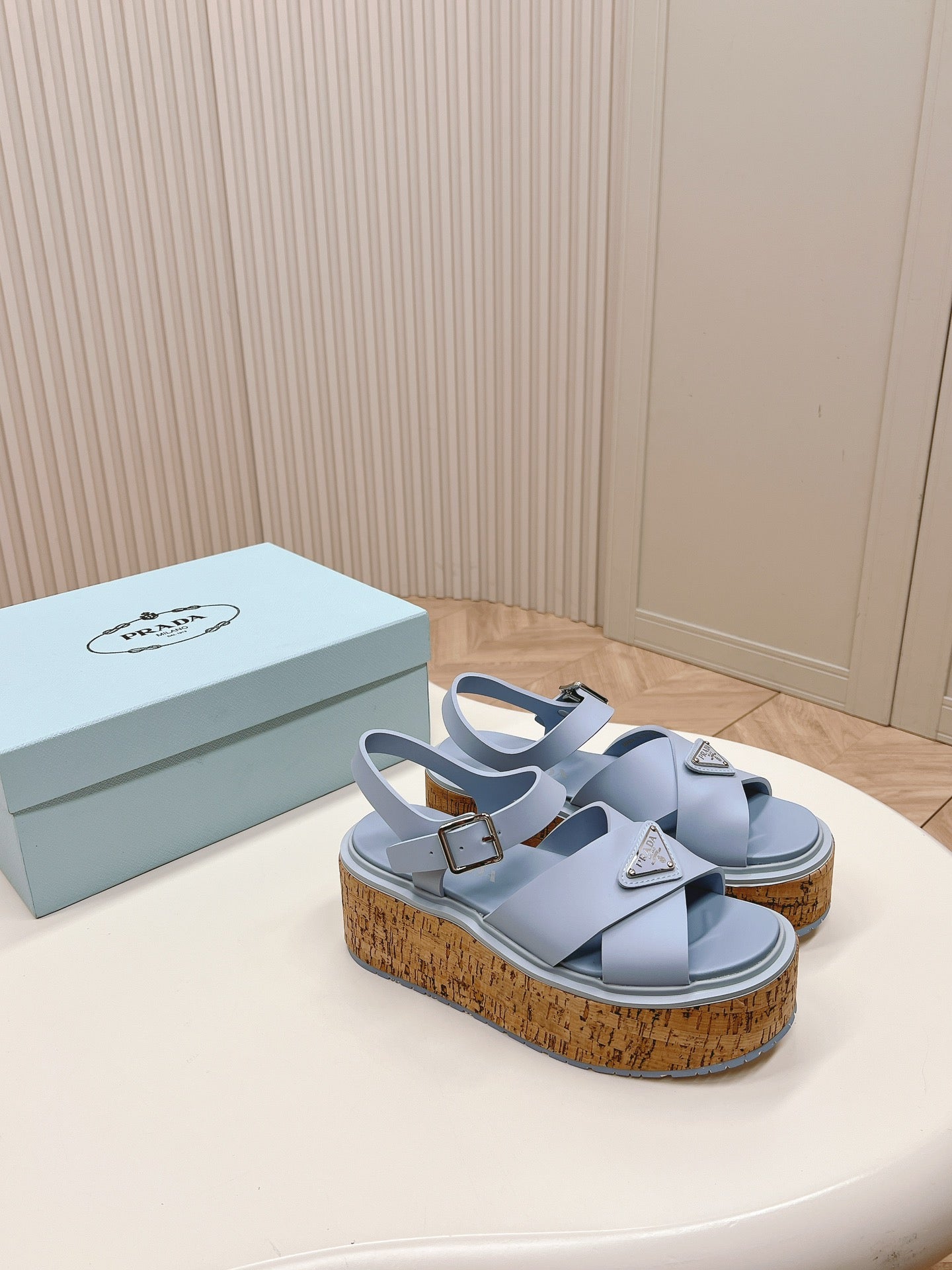 PRADA High Heel 80 Sandal Baby Blue