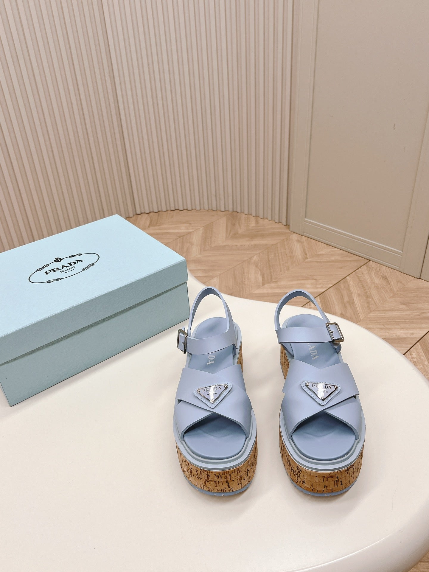 PRADA High Heel 80 Sandal Baby Blue