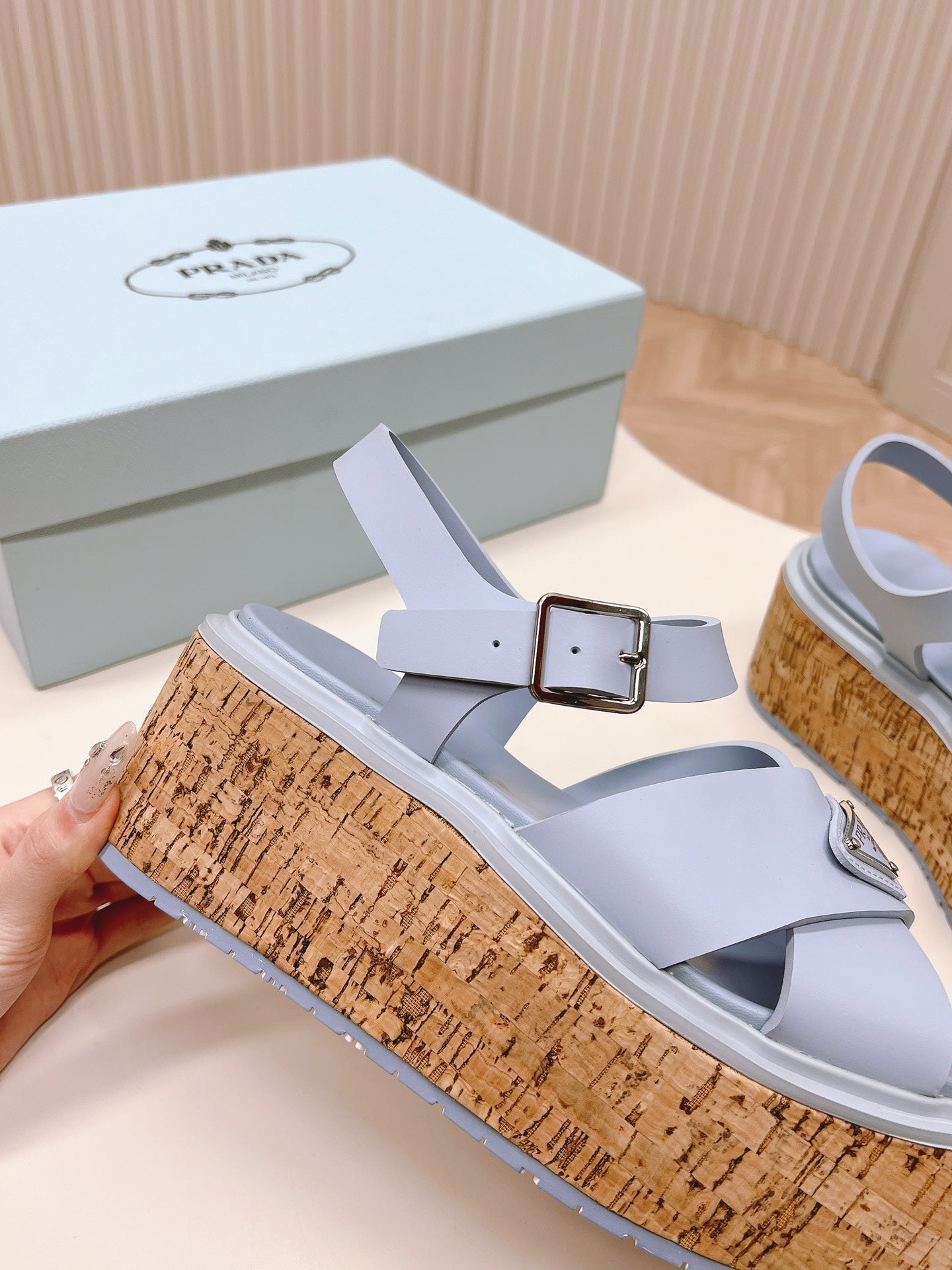 PRADA High Heel 80 Sandal Baby Blue