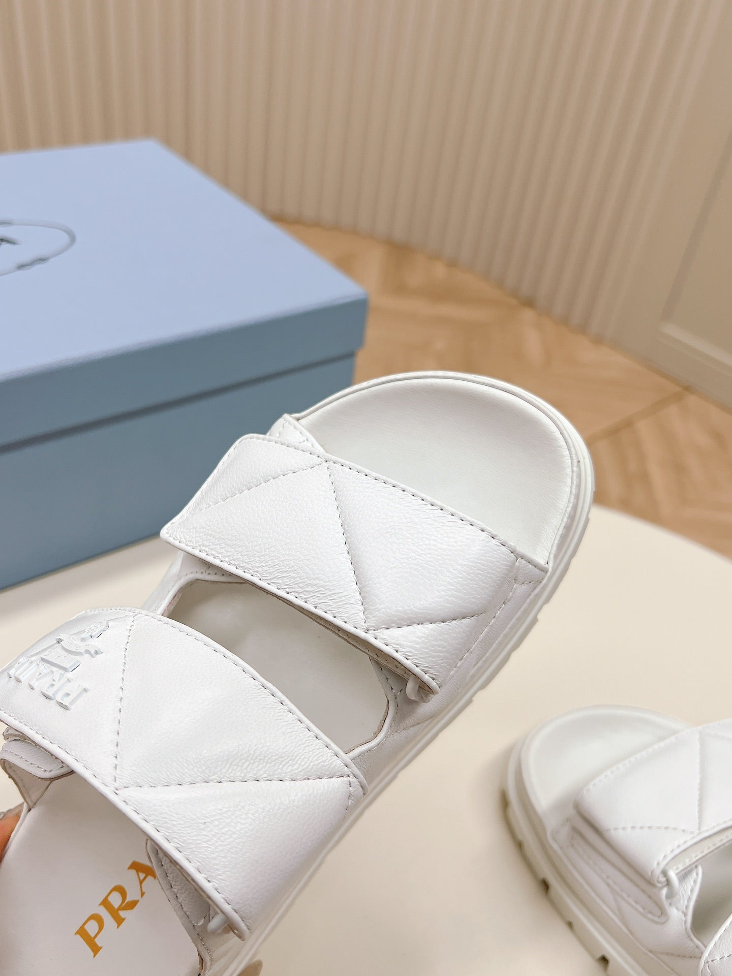 PRADA Double Strap Quilted Slide 20 White Calfskin