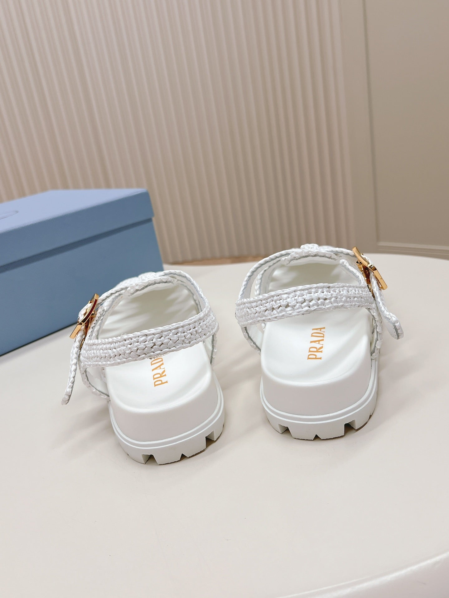 PRADA Monolith Crochet Cage Sandals 30 White