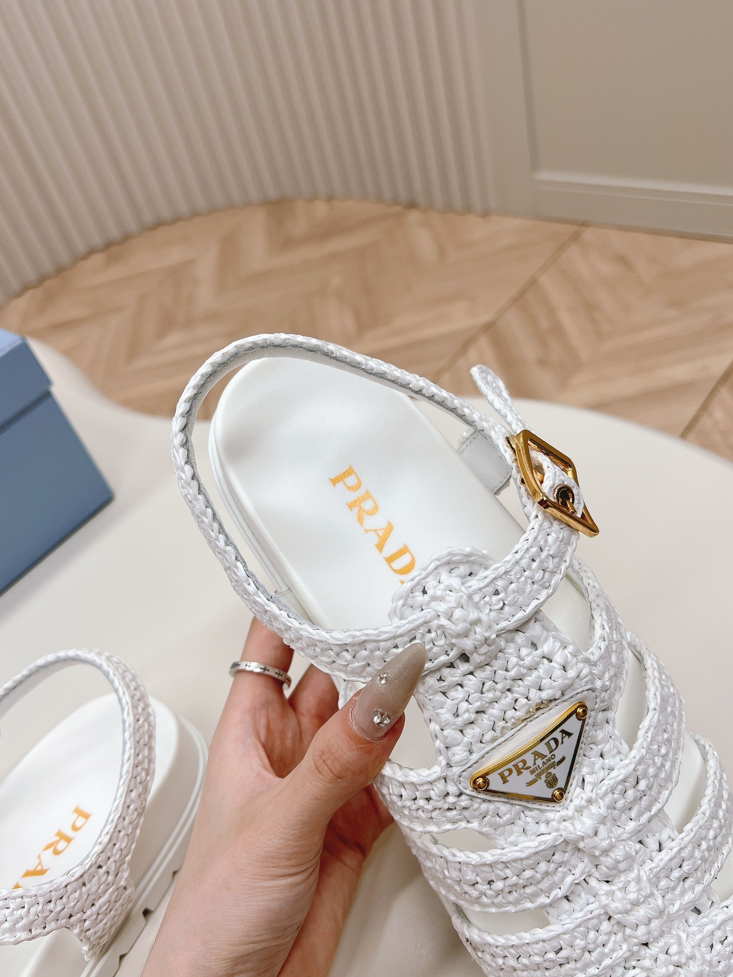 PRADA Monolith Crochet Cage Sandals 30 White