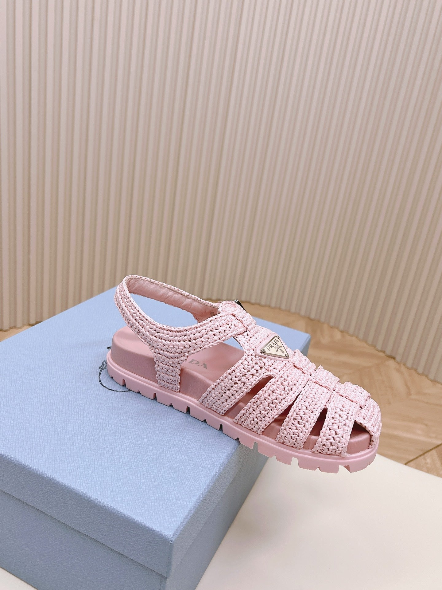 PRADA Monolith Crochet Cage Sandals 30 Pink