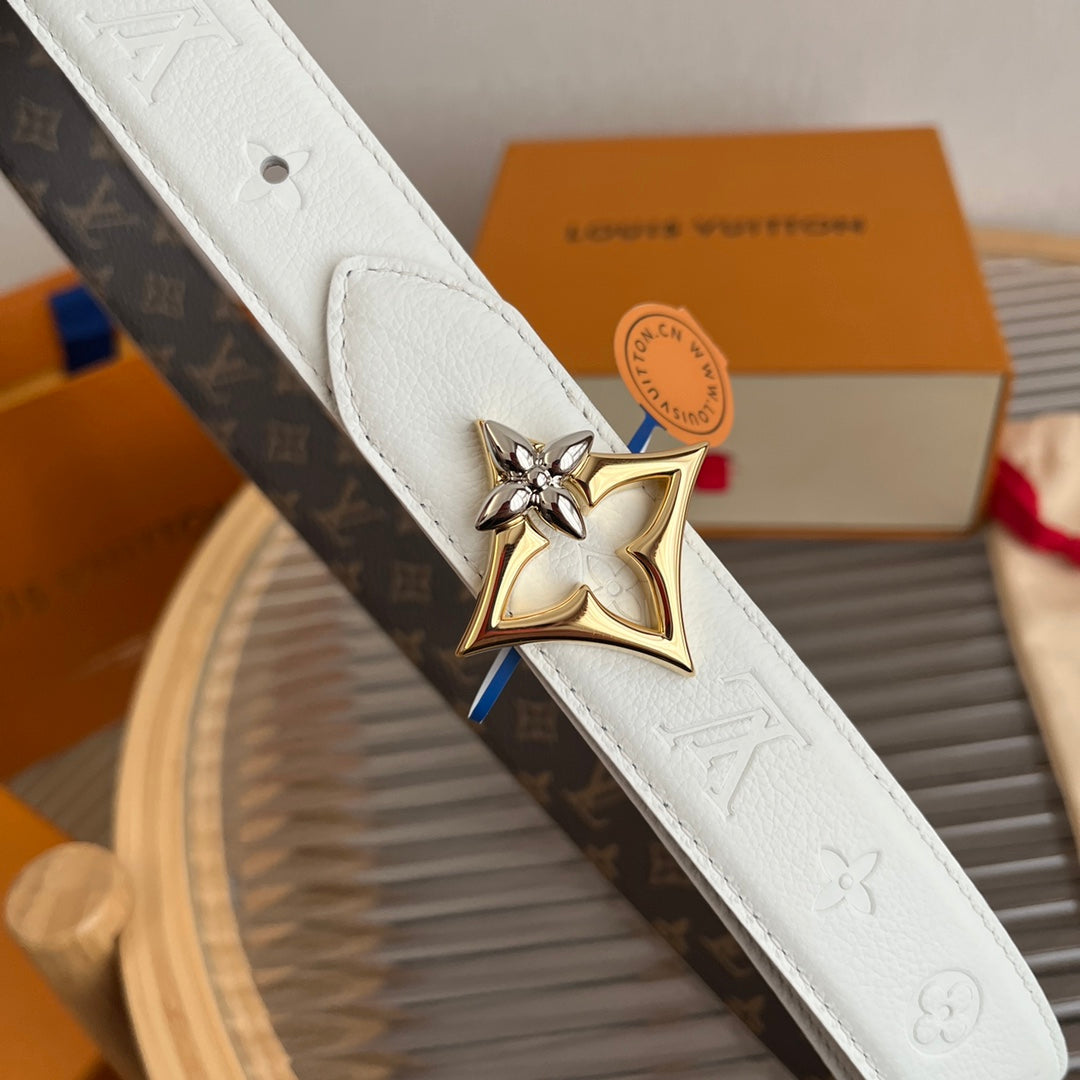 Louis Vuitton Flowergram 30mm Reversible Belt White Brown Empreinte Calfskin