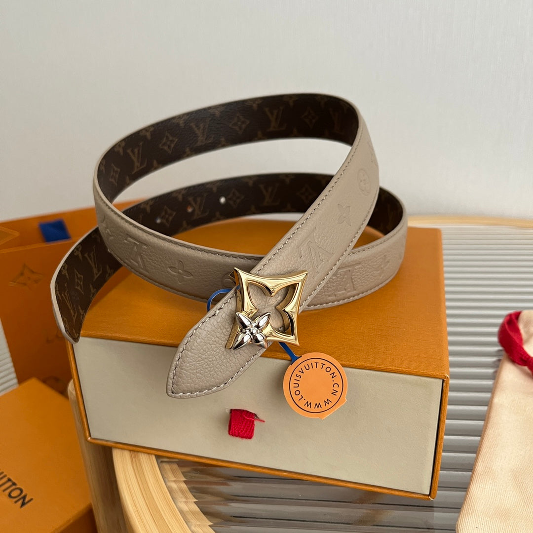 Louis Vuitton Flowergram 30mm Reversible Belt Grey Brown Empreinte Calfskin
