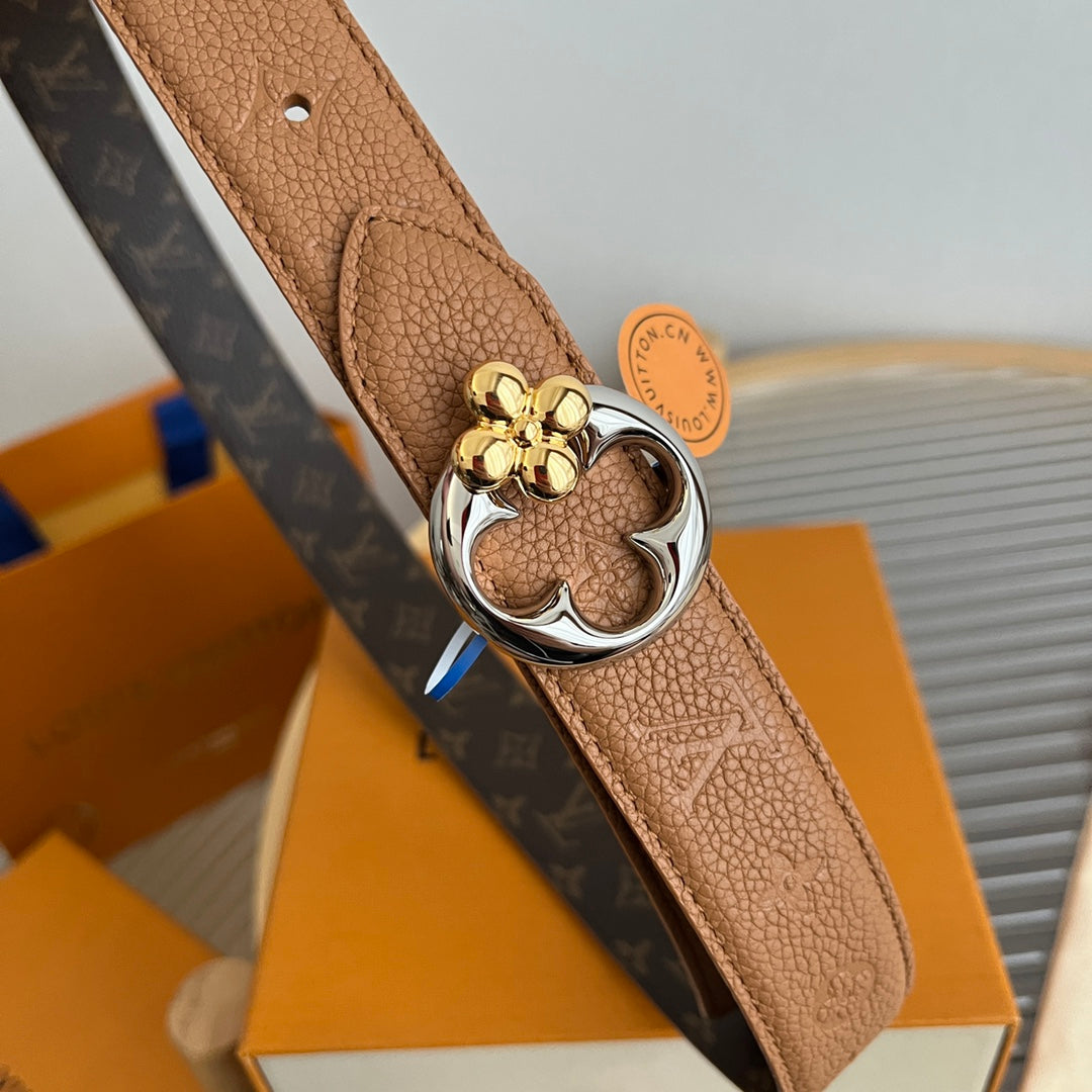 Louis Vuitton Flowergram Round 30mm Reversible Belt Brown Empreinte Calfskin