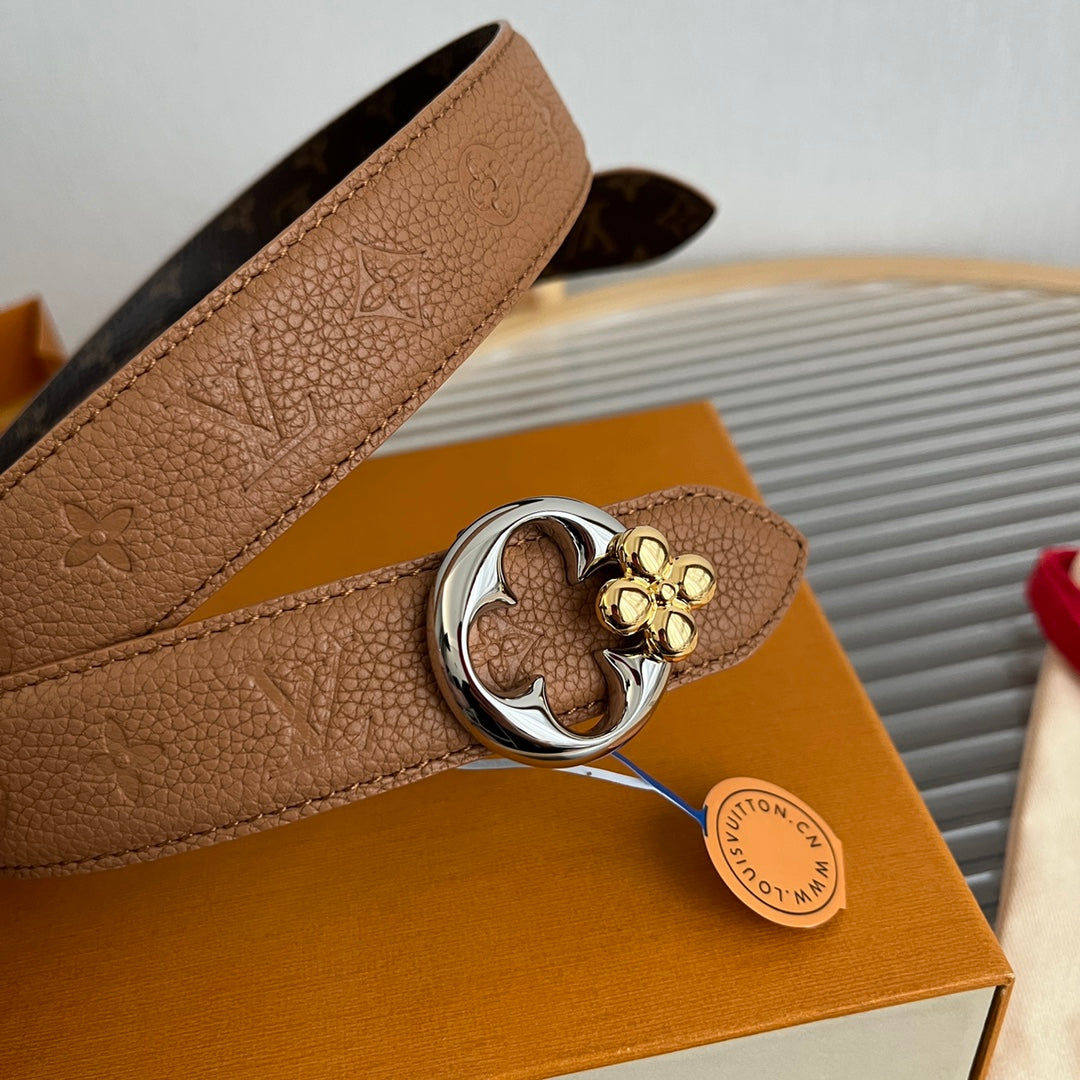 Louis Vuitton Flowergram Round 30mm Reversible Belt Brown Empreinte Calfskin