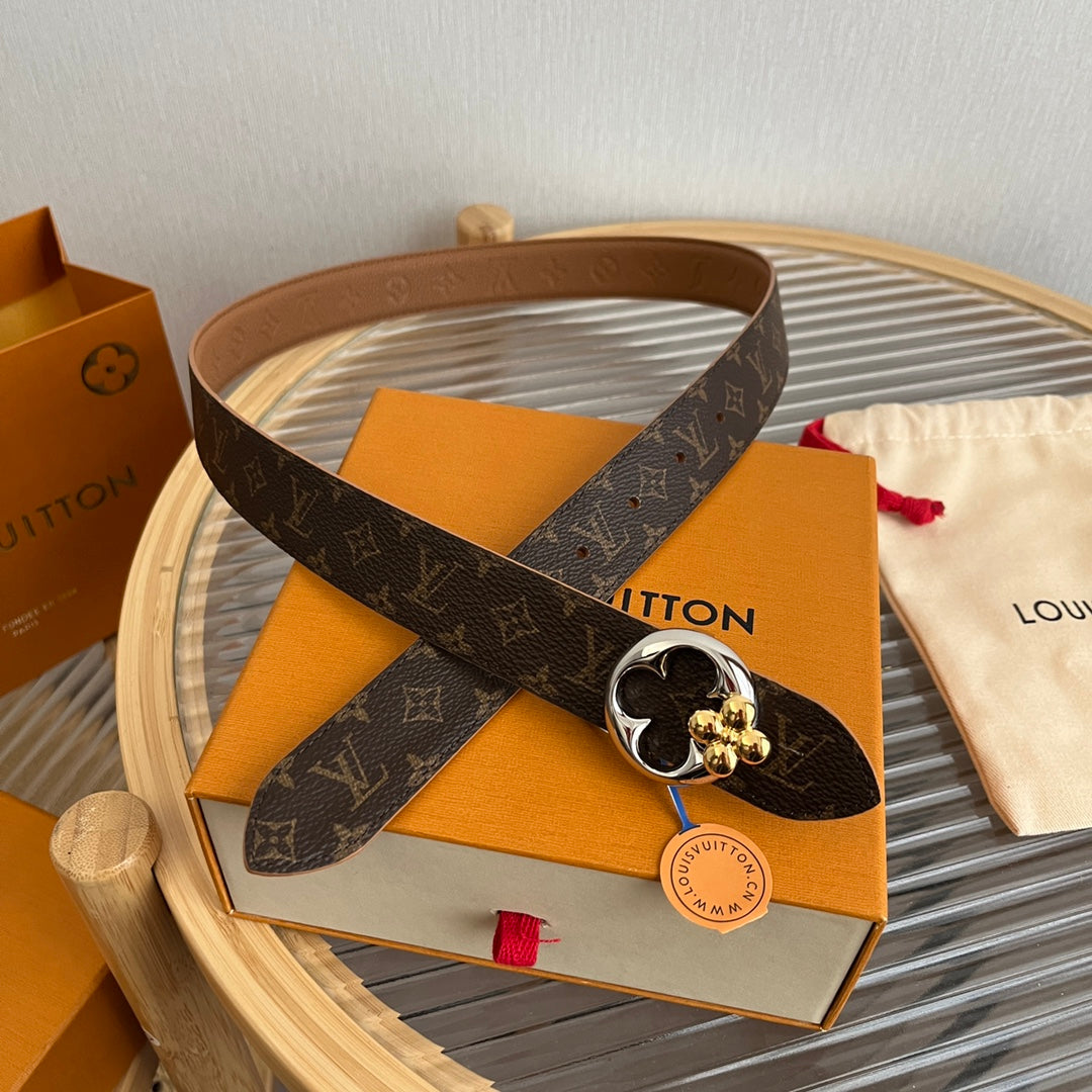 Louis Vuitton Flowergram Round 30mm Reversible Belt Brown Empreinte Calfskin