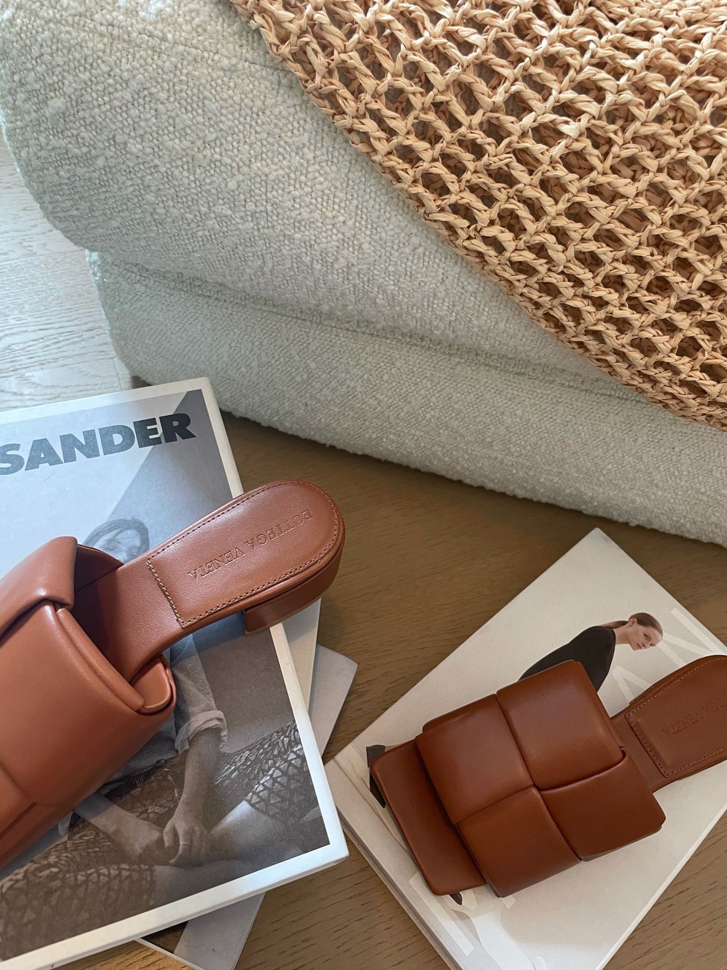 Bottega Veneta patch mule 35 brown lambskin