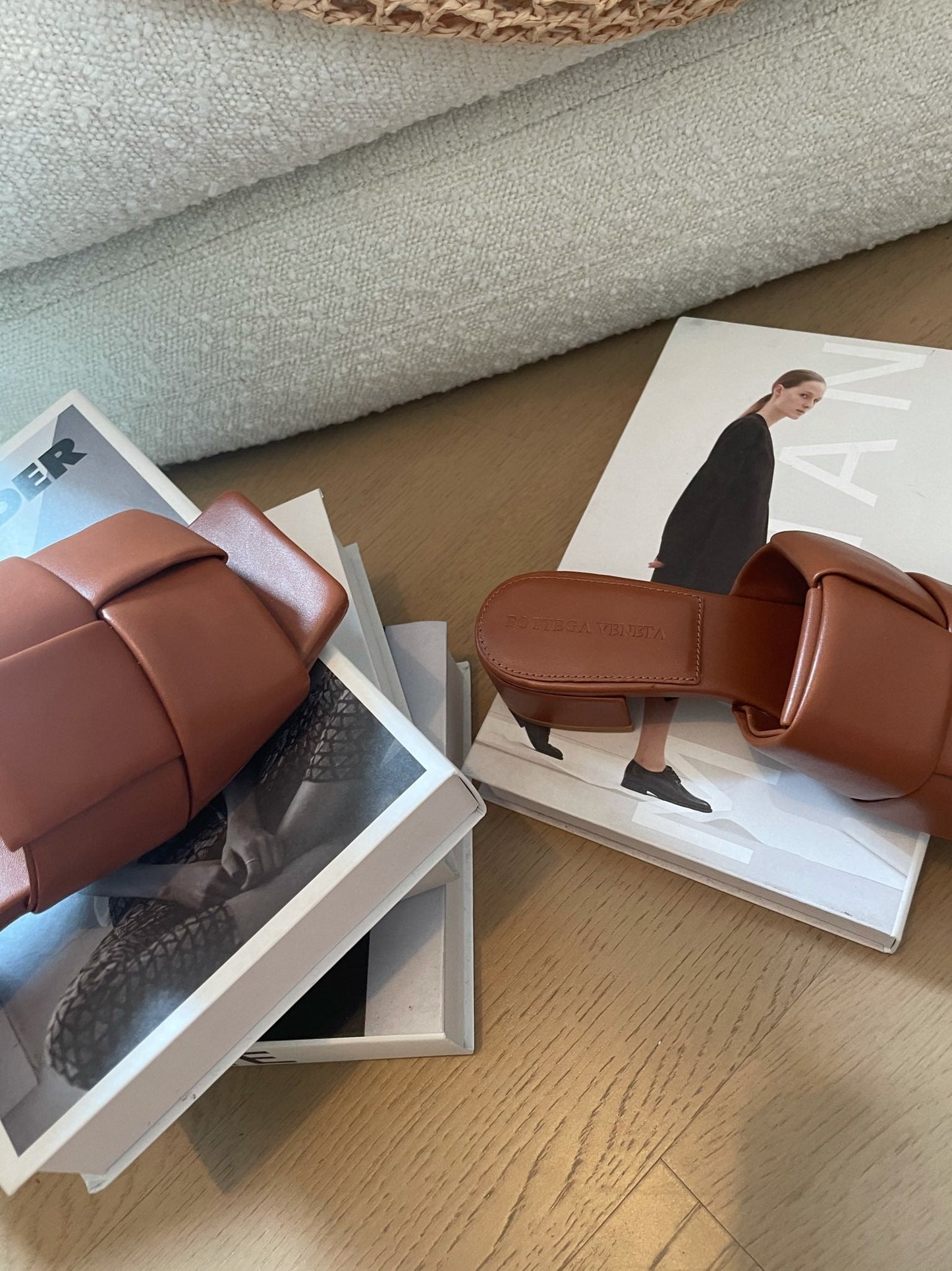 Bottega Veneta patch mule 35 brown lambskin