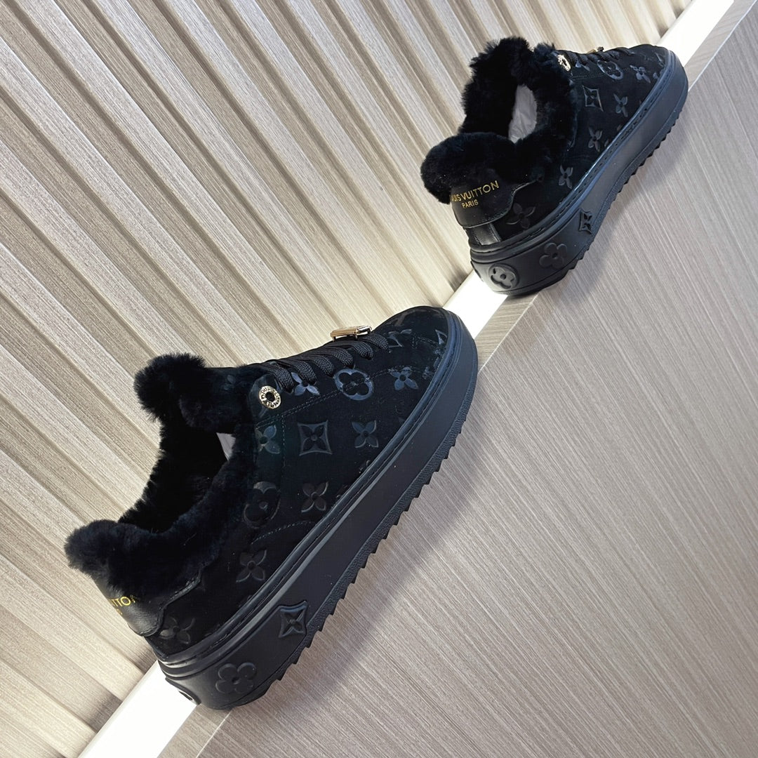 Louis Vuitton Time Out Sneaker 40mm Black Monogram Suede