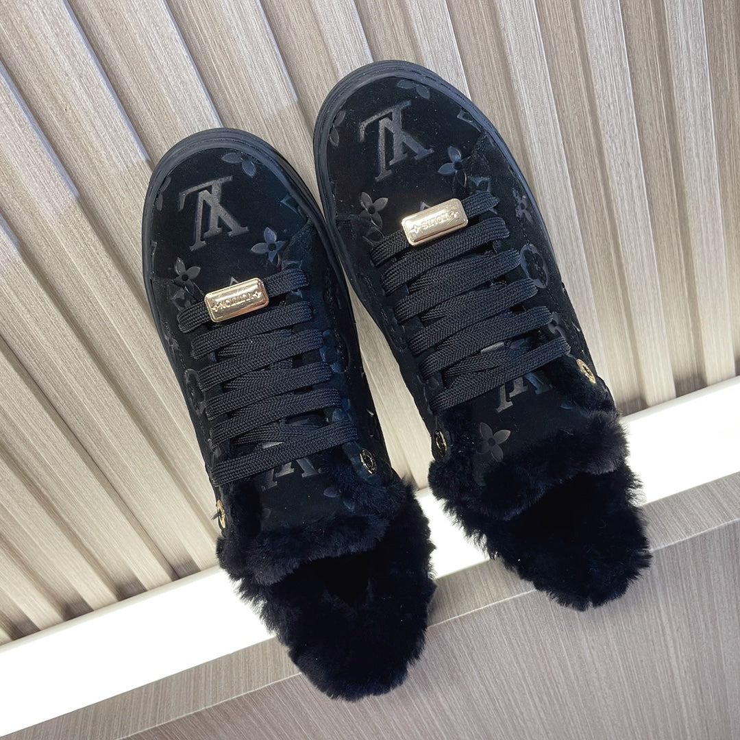 Louis Vuitton Time Out Sneaker 40mm Black Monogram Suede