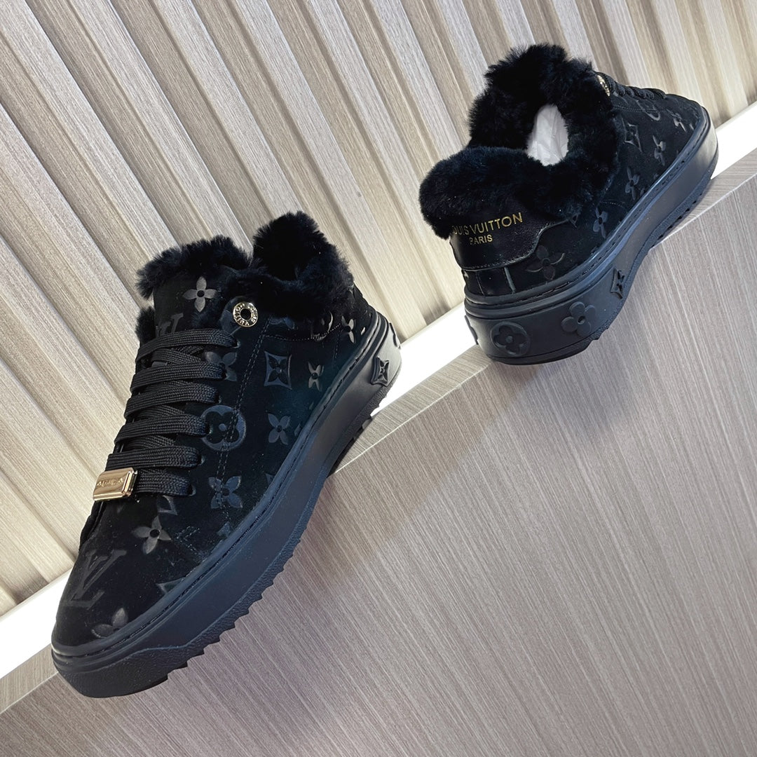 Louis Vuitton Time Out Sneaker 40mm Black Monogram Suede