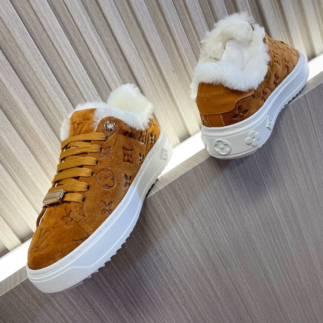 Louis Vuitton Time Out Sneaker 40mm Brown Yellow Monogram Suede