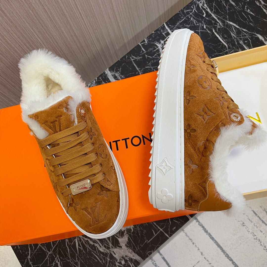Louis Vuitton Time Out Sneaker 40mm Brown Yellow Monogram Suede