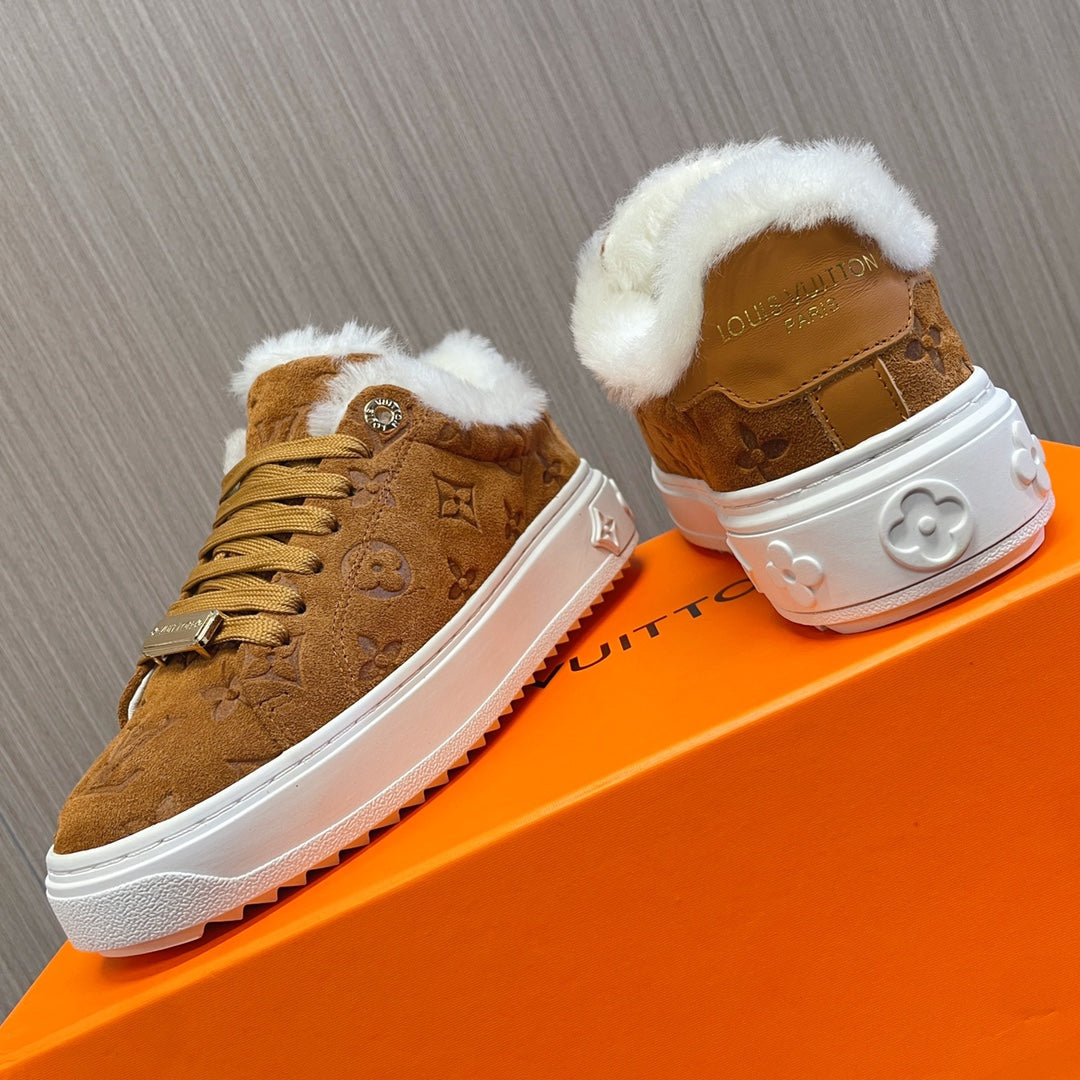 Louis Vuitton Time Out Sneaker 40mm Brown Yellow Monogram Suede