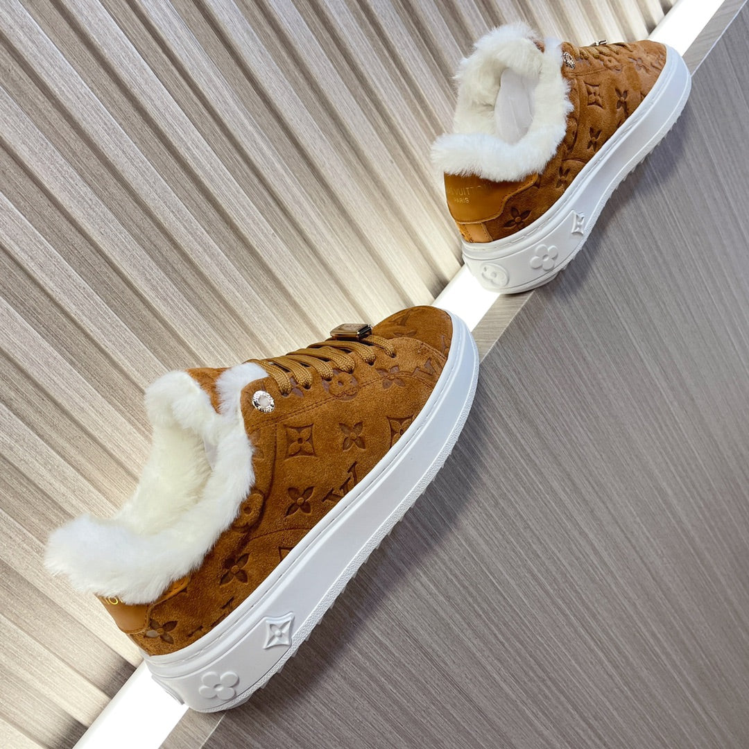 Louis Vuitton Time Out Sneaker 40mm Brown Yellow Monogram Suede